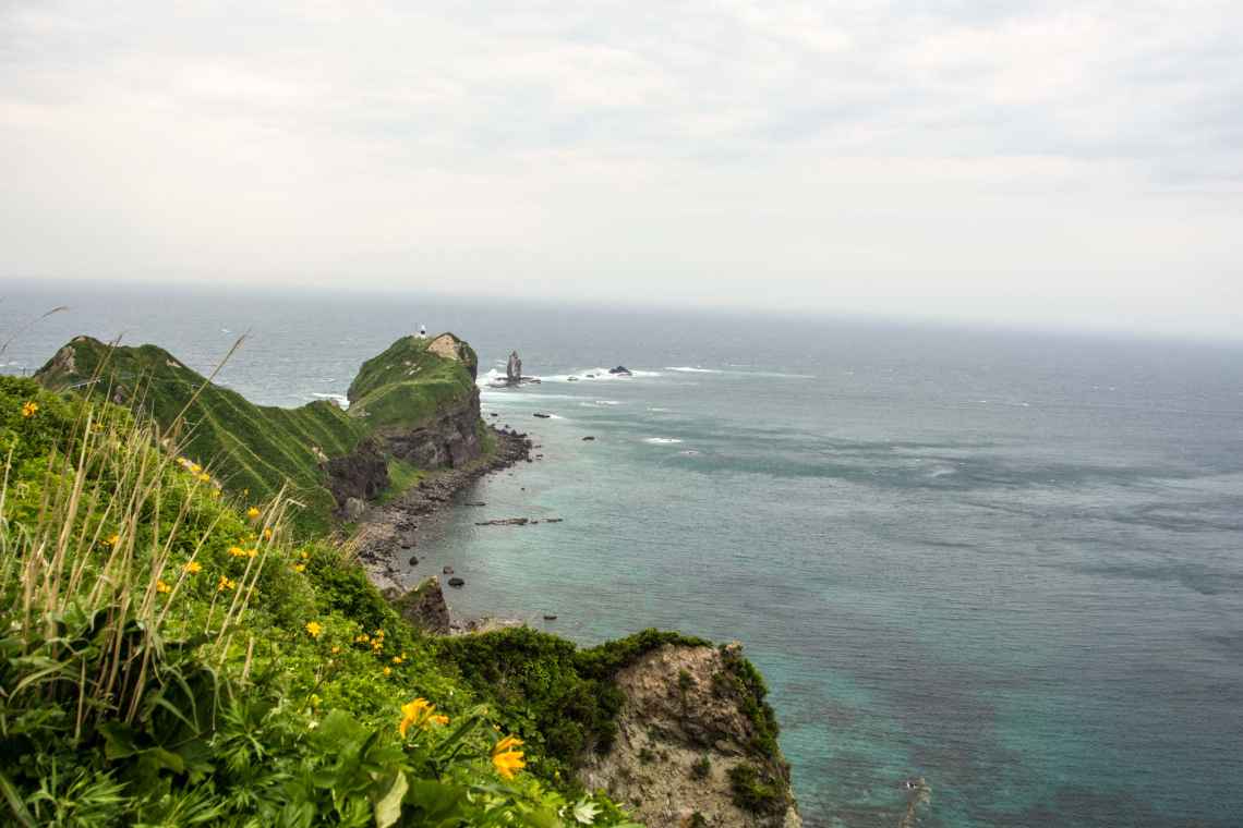 kamui misaki on a windy day in spring, hokkaido